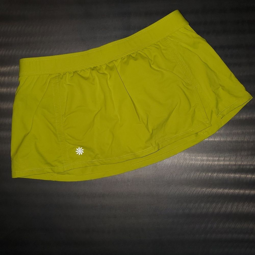 Athleta Skirt Skort Neon Yellow Golf Tennis Athletic Brief Drawstring Medium